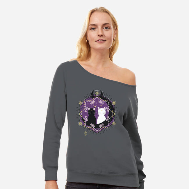 Crescent Moon Cats-womens off shoulder sweatshirt-Liewrite