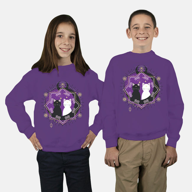Crescent Moon Cats-youth crew neck sweatshirt-Liewrite