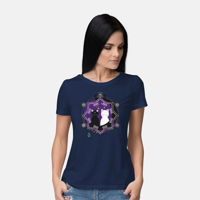 Crescent Moon Cats-womens basic tee-Liewrite