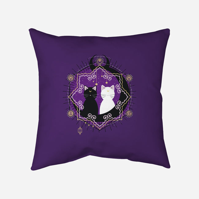 Crescent Moon Cats-none removable cover w insert throw pillow-Liewrite