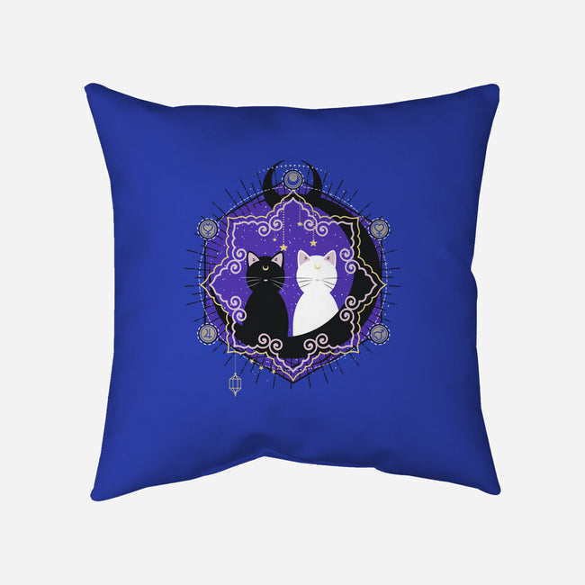 Crescent Moon Cats-none removable cover w insert throw pillow-Liewrite