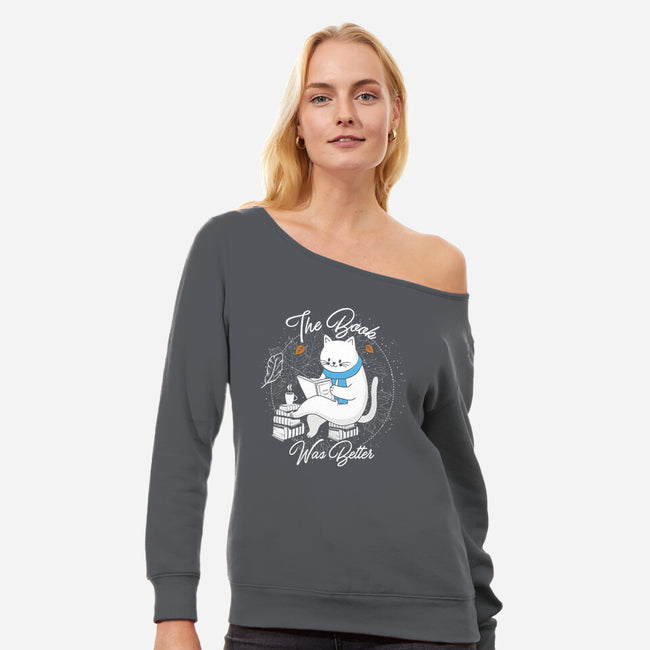 Cat Reader-womens off shoulder sweatshirt-Liewrite