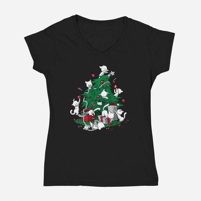 Cat Tree-womens v-neck tee-DoOomcat