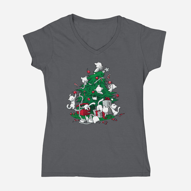 Cat Tree-womens v-neck tee-DoOomcat