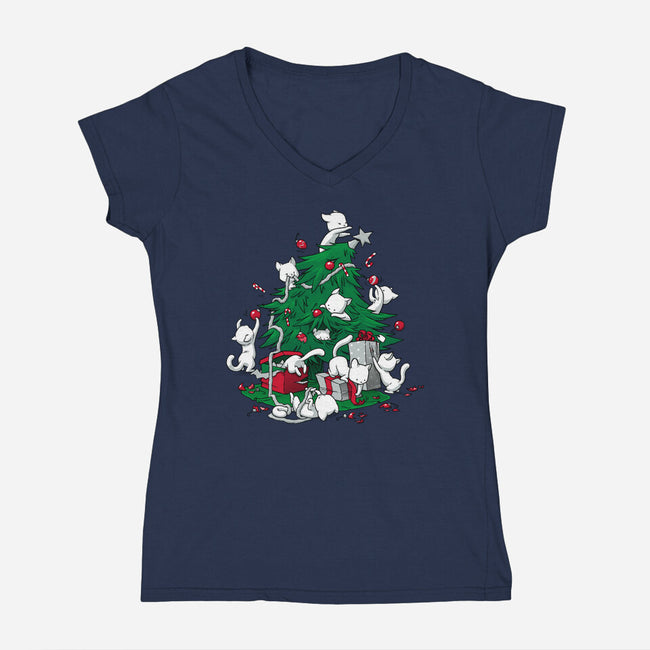 Cat Tree-womens v-neck tee-DoOomcat
