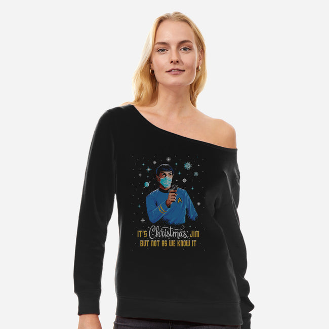 It's Christmas Jim-womens off shoulder sweatshirt-stationjack