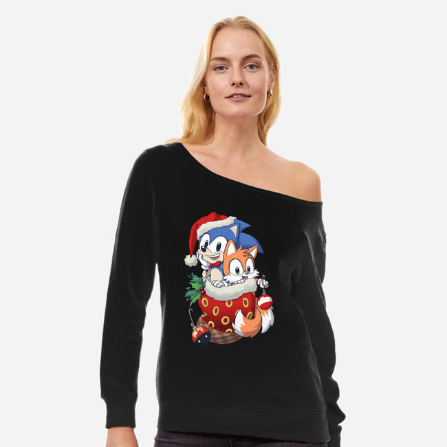 Stocking Stuffer Hedgehog-womens off shoulder sweatshirt-DoOomcat
