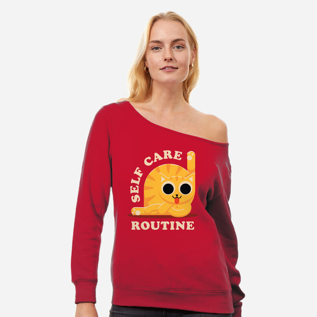 Self Care Routine-womens off shoulder sweatshirt-zawitees