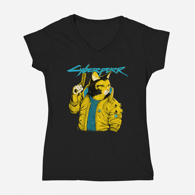 Cyberpurr-womens v-neck tee-Hafaell