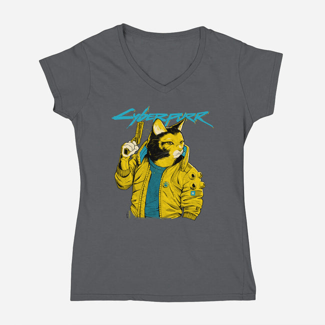 Cyberpurr-womens v-neck tee-Hafaell