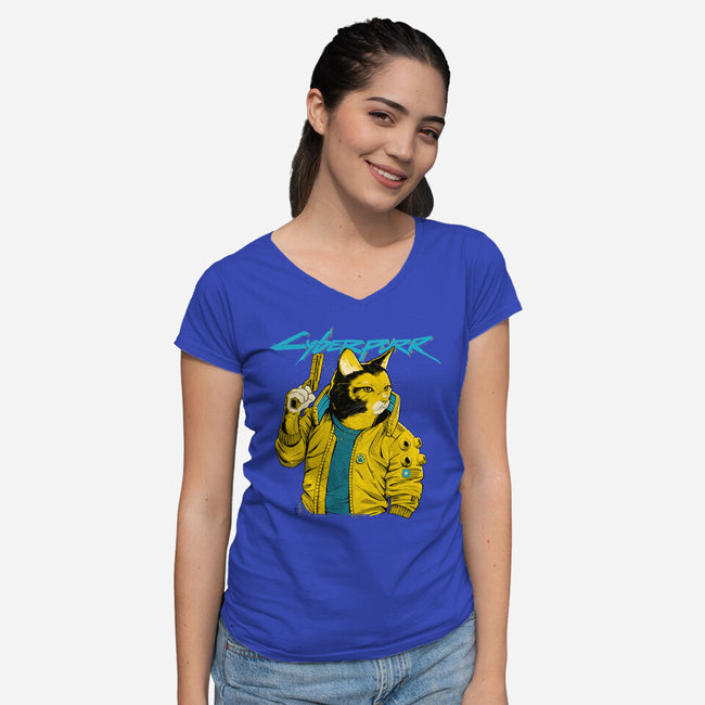 Cyberpurr-womens v-neck tee-Hafaell