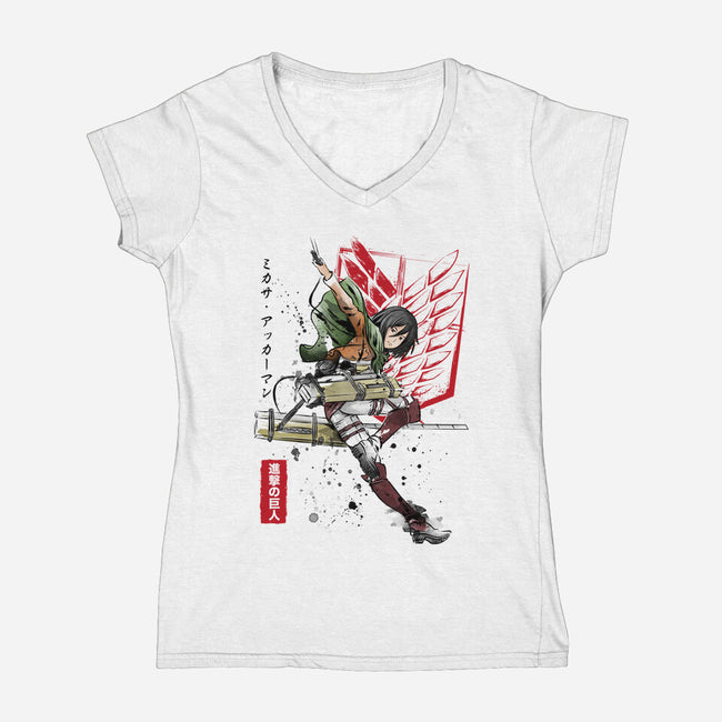 Soldier Mikasa-womens v-neck tee-DrMonekers