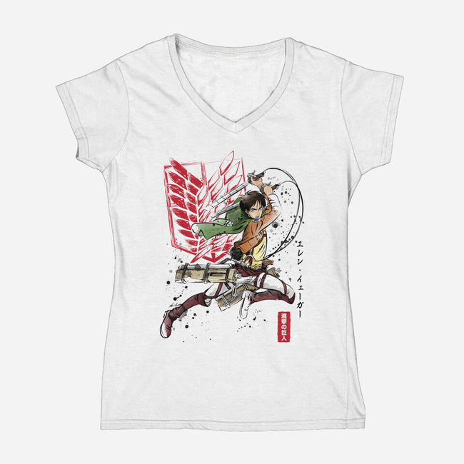 Soldier Eren-womens v-neck tee-DrMonekers