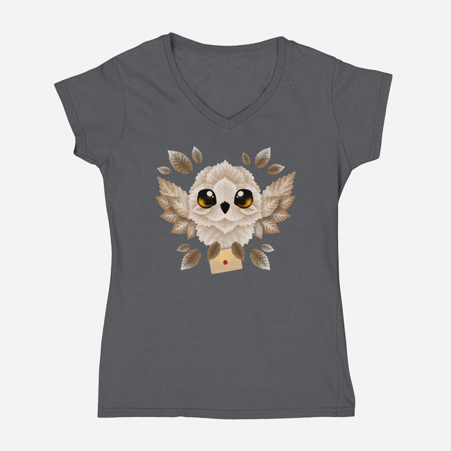 Owl Mail Of Leaves-womens v-neck tee-NemiMakeit