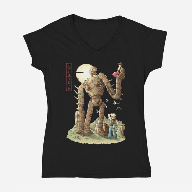 The Robot In The Sky-womens v-neck tee-saqman