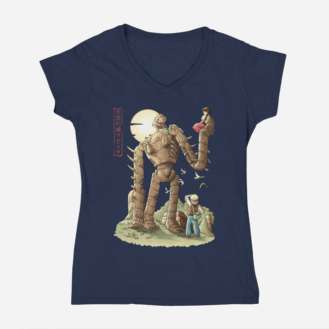The Robot In The Sky-womens v-neck tee-saqman
