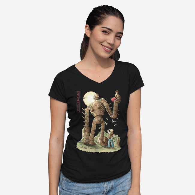 The Robot In The Sky-womens v-neck tee-saqman