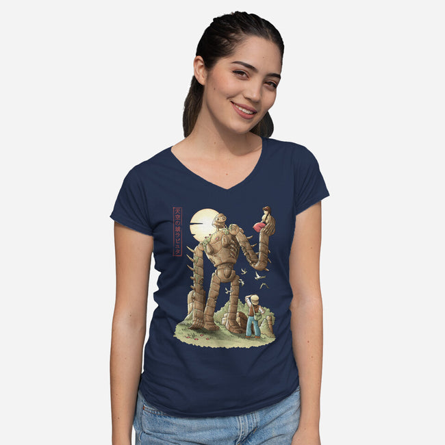 The Robot In The Sky-womens v-neck tee-saqman