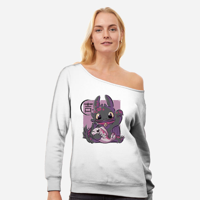 Maneki Toothless-womens off shoulder sweatshirt-xMorfina