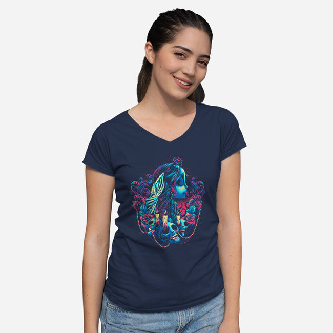 Colorful Bride-womens v-neck tee-glitchygorilla