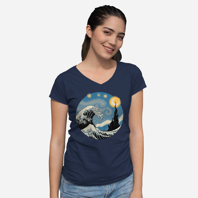 The Great Starry Wave-womens v-neck tee-vp021