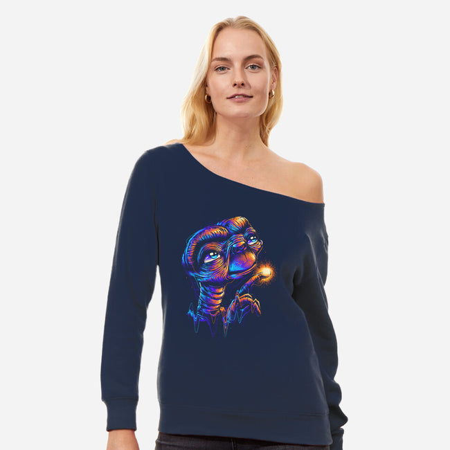 Colorful Visitor-womens off shoulder sweatshirt-glitchygorilla