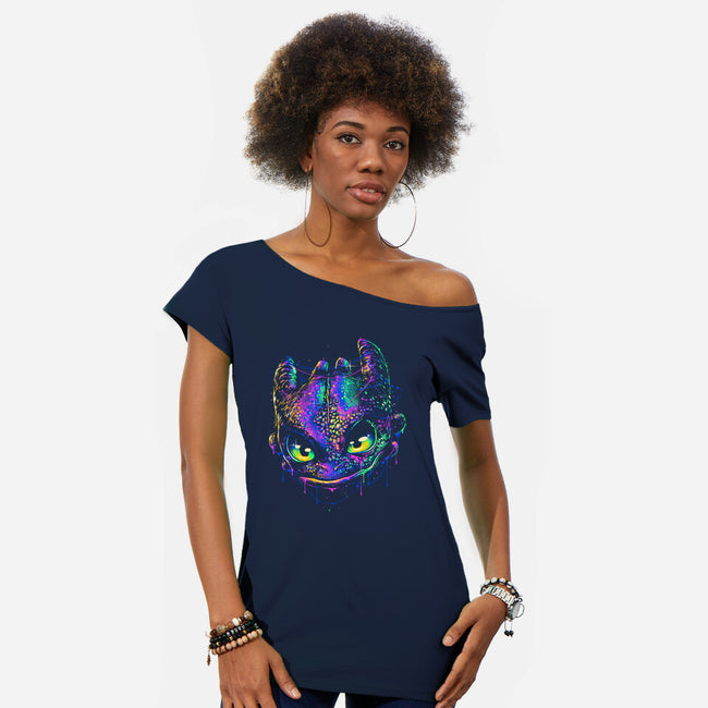 Colorful Midnight-womens off shoulder tee-glitchygorilla