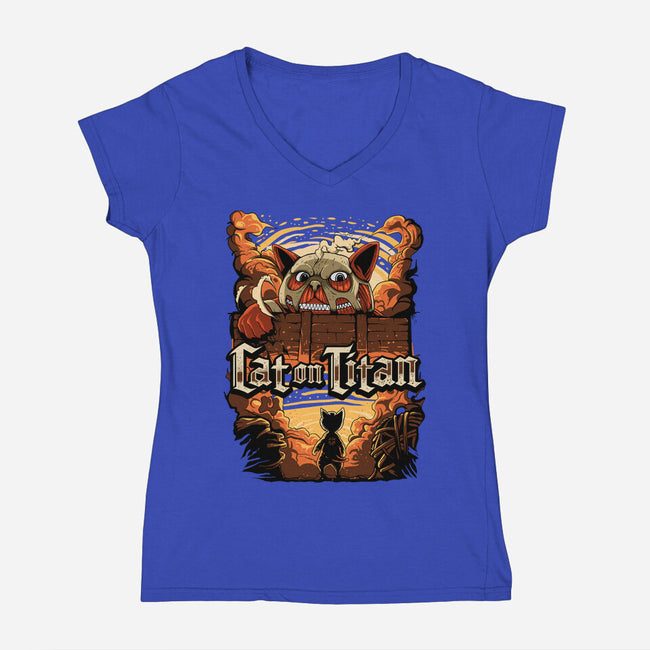 Cat on Titan-womens v-neck tee-pujartwork