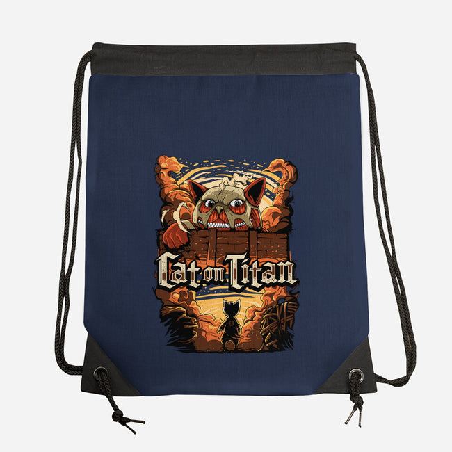 Cat on Titan-none drawstring bag-pujartwork