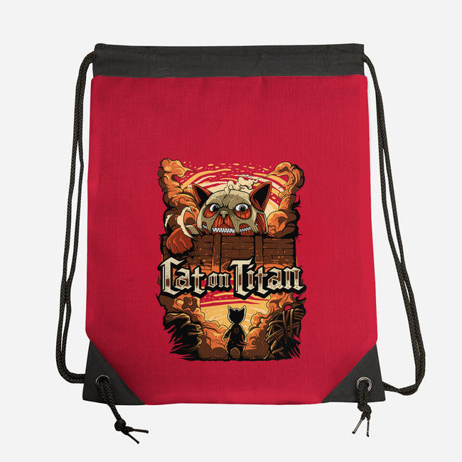 Cat on Titan-none drawstring bag-pujartwork