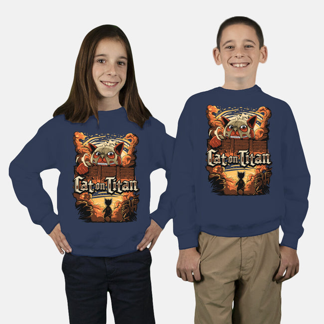 Cat on Titan-youth crew neck sweatshirt-pujartwork