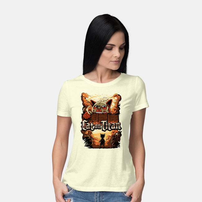 Cat on Titan-womens basic tee-pujartwork