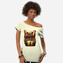 Cat on Titan-womens off shoulder tee-pujartwork