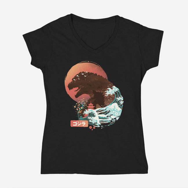 Kaiju Edo-womens v-neck tee-dandingeroz
