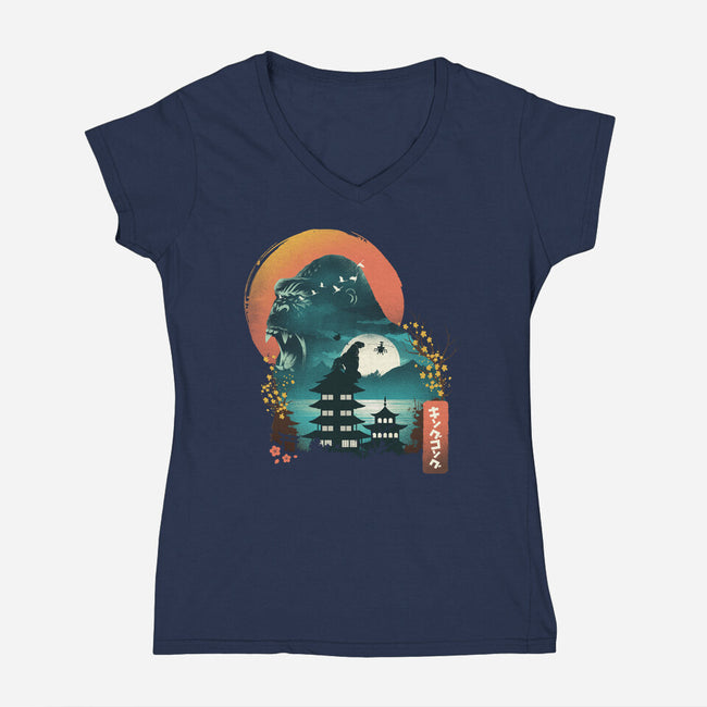 Edo King Kong-womens v-neck tee-dandingeroz