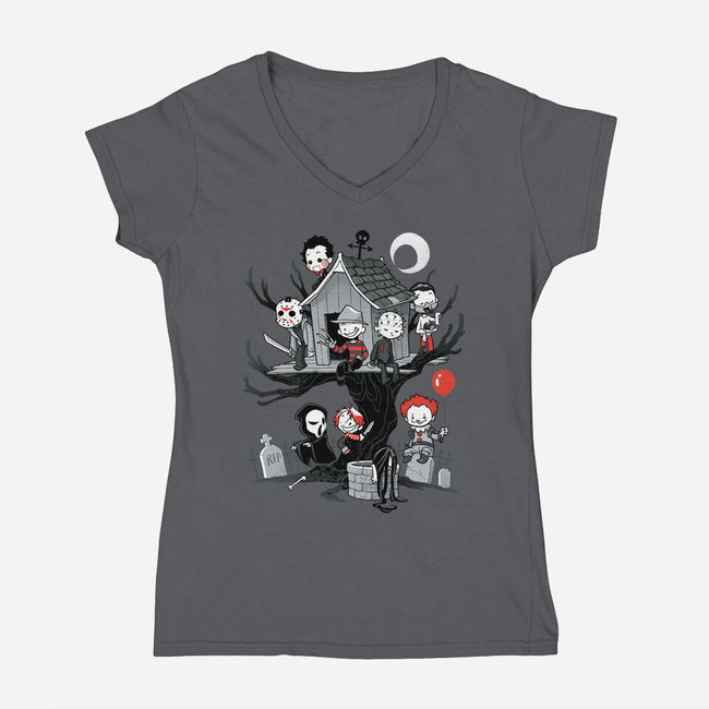 Horror Tree House-womens v-neck tee-DoOomcat