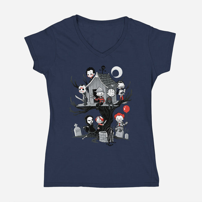 Horror Tree House-womens v-neck tee-DoOomcat