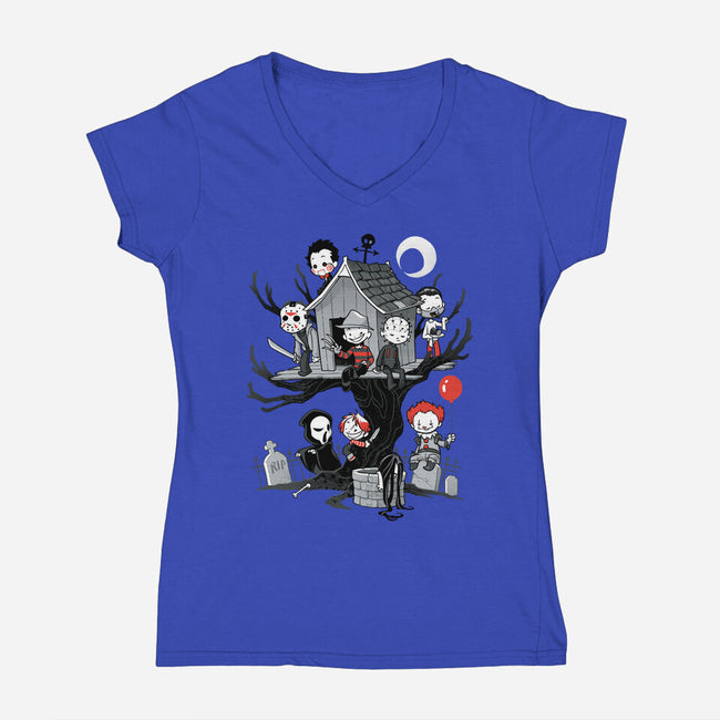 Horror Tree House-womens v-neck tee-DoOomcat