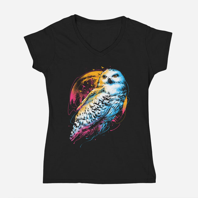 Colorful Owl-womens v-neck tee-glitchygorilla