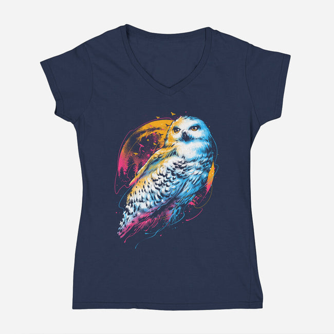 Colorful Owl-womens v-neck tee-glitchygorilla