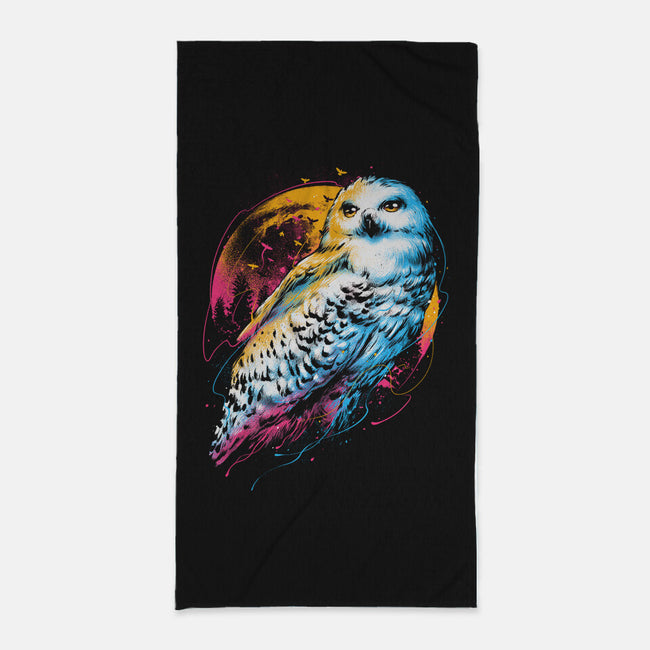 Colorful Owl-none beach towel-glitchygorilla