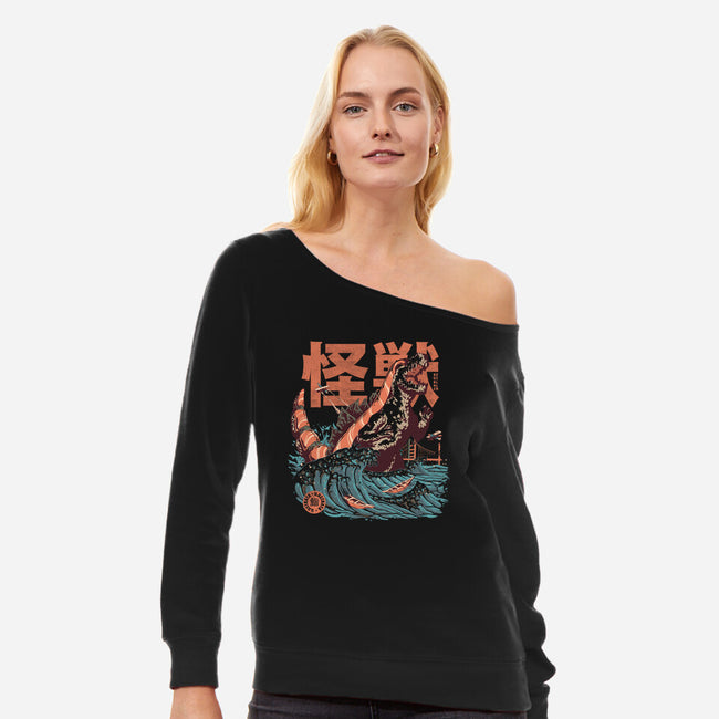 Sushizilla-womens off shoulder sweatshirt-ilustrata