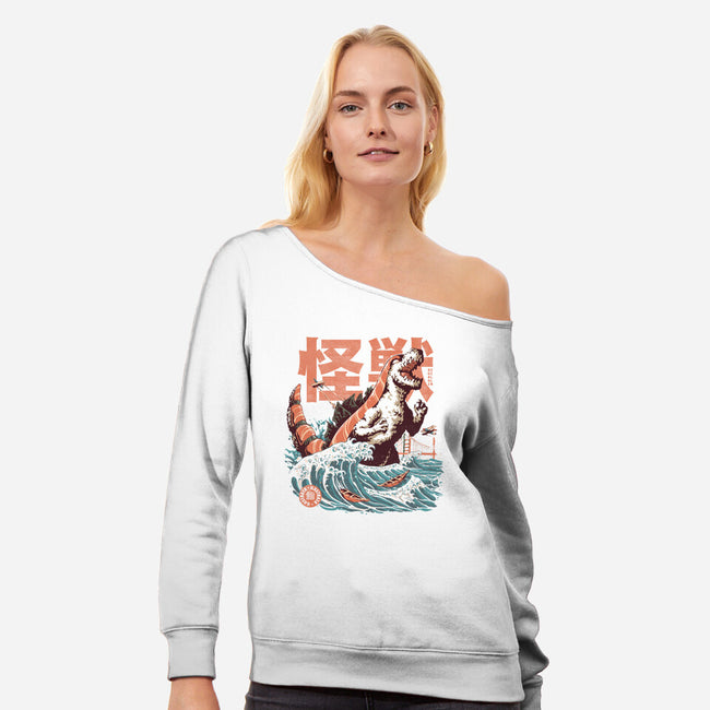 Sushizilla-womens off shoulder sweatshirt-ilustrata