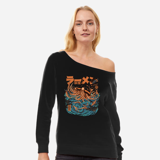 Dark Great Ramen Off Kanagawa-womens off shoulder sweatshirt-ilustrata