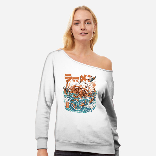 Dark Great Ramen Off Kanagawa-womens off shoulder sweatshirt-ilustrata