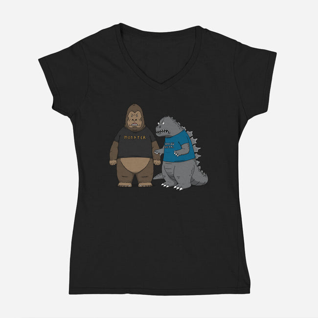 Stupid Kaiju-womens v-neck tee-pigboom