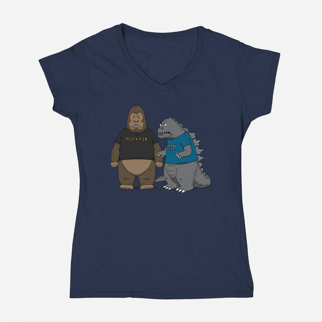 Stupid Kaiju-womens v-neck tee-pigboom