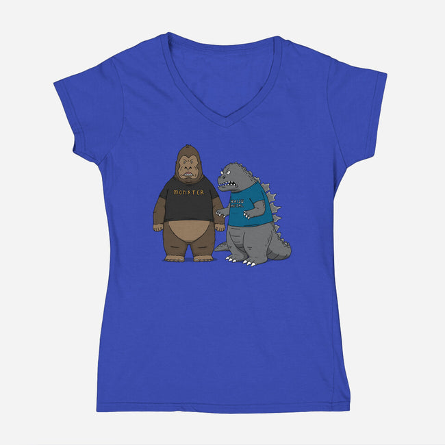Stupid Kaiju-womens v-neck tee-pigboom
