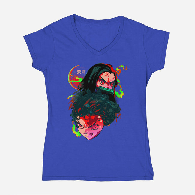 Demon Slayer Siblings-womens v-neck tee-heydale