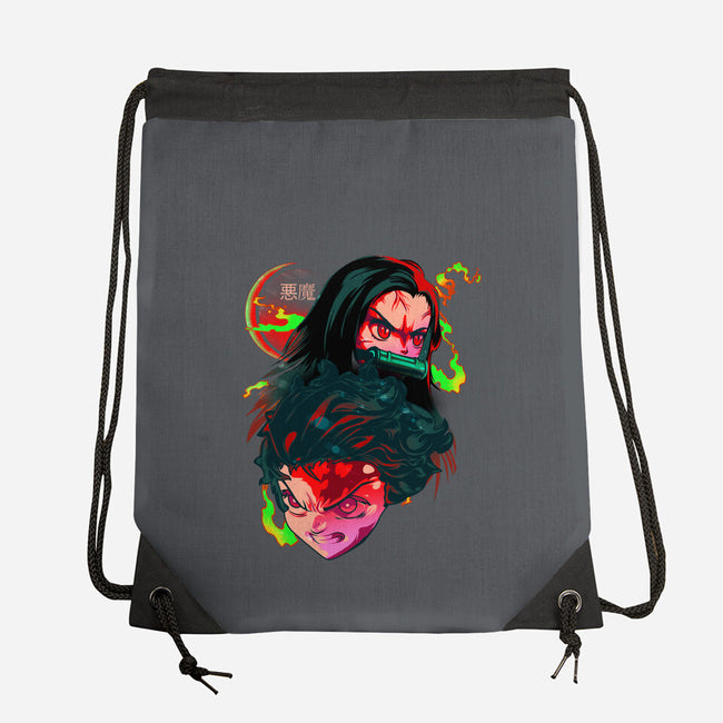 Demon Slayer Siblings-none drawstring bag-heydale